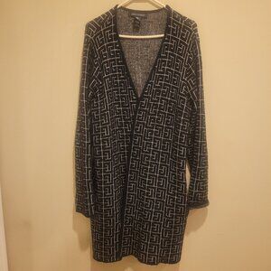 Ashley Stewart Open Front  Houndstooth Design Long Cardigan Sweater